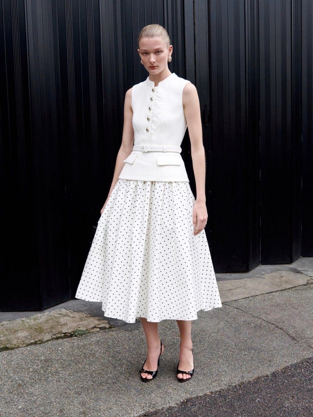 Self Portrait Cream Boucle Polka Dot Midi Dress - Picture 6 of 9